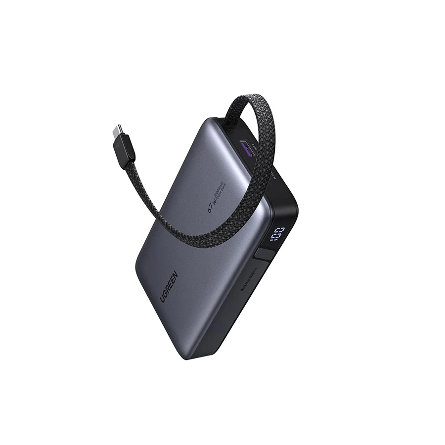 Ugreen PB550 (55996B) 20000mAh Gray 67W Power Bank with Digital Display & Built-In Cable