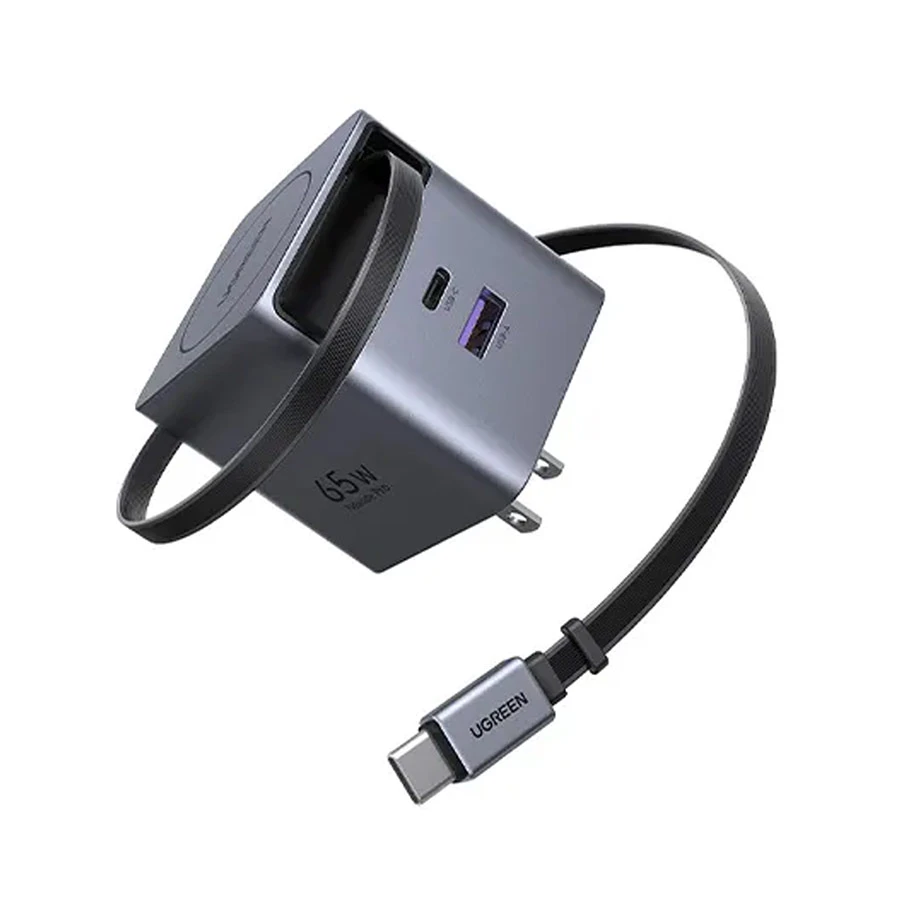 Ugreen Nexode Pro X615 (65824) 65W GaN USB & USB-C Gray Fast Charger / Charging Adapter with Built-in Type-C Cable