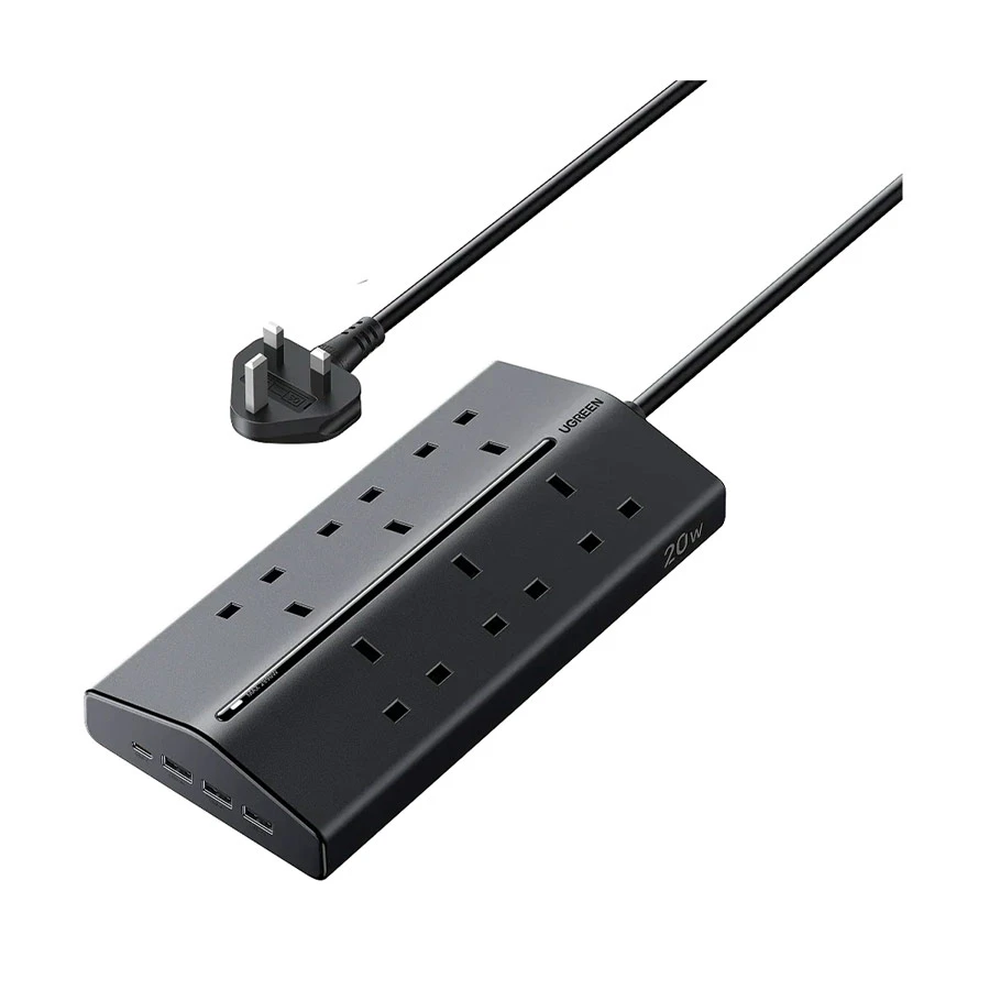 Ugreen T620 (55318) 3 Pin 6 Port Black Power Strip (1 x USB-C, 3 x USB) (1.5 Meter)